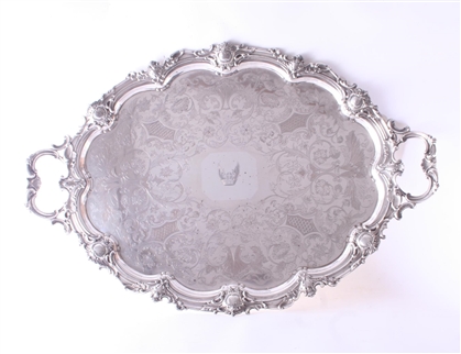 A large George IV Old Sheffield Plate silver two handled tray