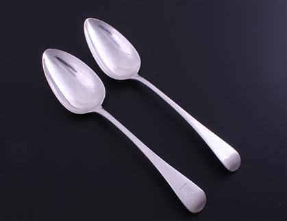 A pair of George III Old English pattern sterling silver table spoons