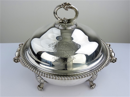 A George IV sterling silver and Old Sheffield Plate Serving Dish on Stand, 1823