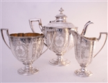 A Victorian three piece sterling silver tea set