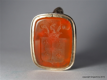 Beautiful Georgian Carnelian Armorial Fob Seal MANNING Family Coat Arms Crest Gold Cased