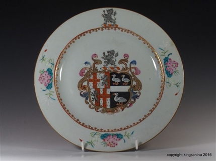 Chinese Armorial Porcelain Plate Coat Arms WEYLAND quartering ROBERTS impaling SHELDON