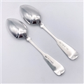 Pair Scottish Provincial Dundee Sterling Silver Fiddle Pattern Dessert Spoons 1828