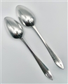 PAIR EXTRA NICE IRISH PROVINCIAL CORK Antique Silver George II pointed Old English serving spoons c.1790