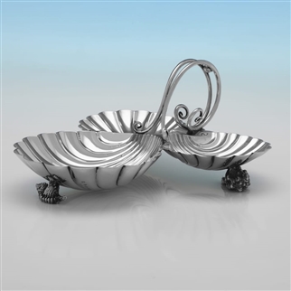 Naturalistic sterling silver shell shaped serving dish