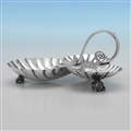 Naturalistic sterling silver shell shaped serving dish