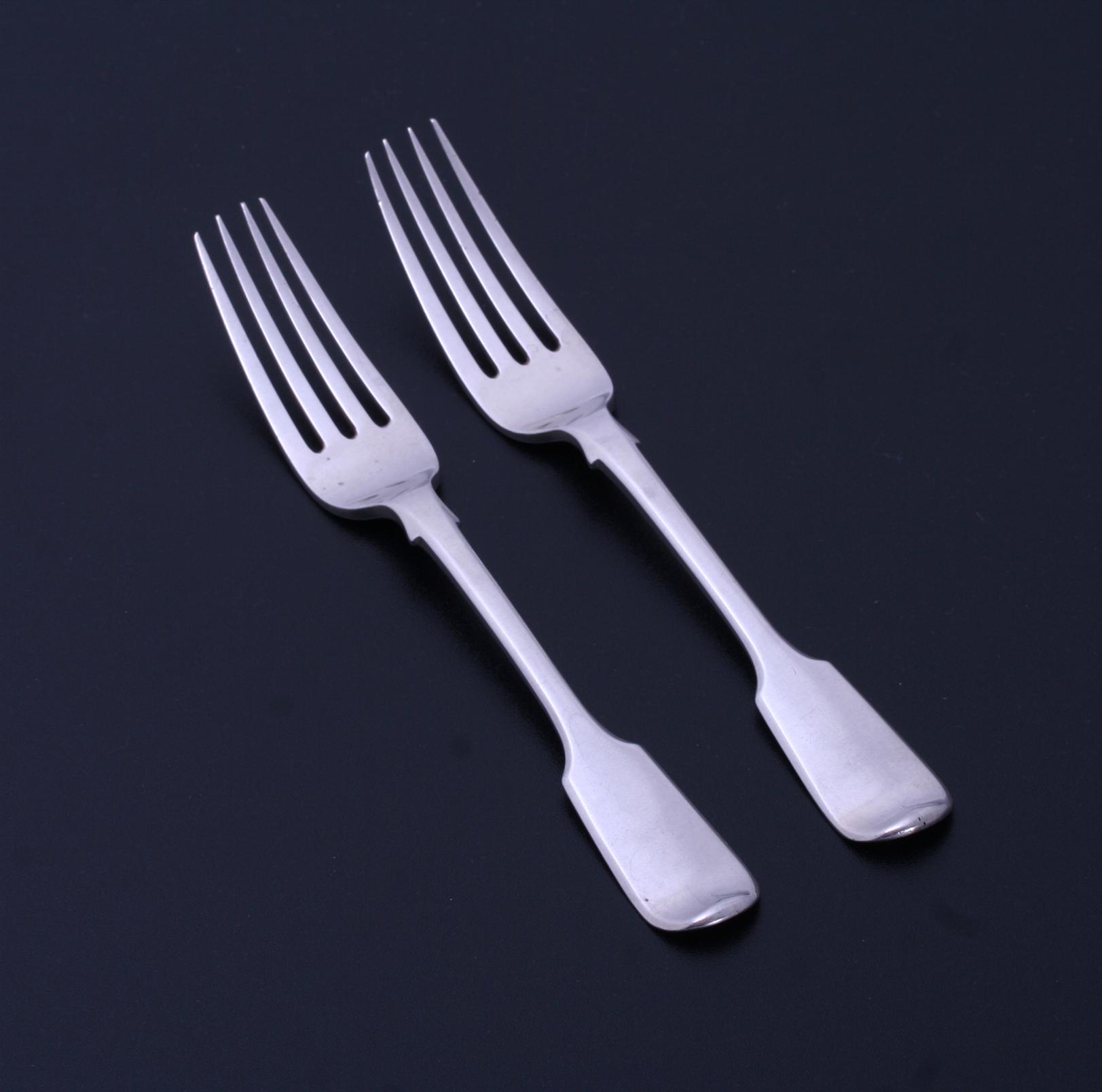 Pair of William IV sterling silver fiddle pattern dessert forks ...